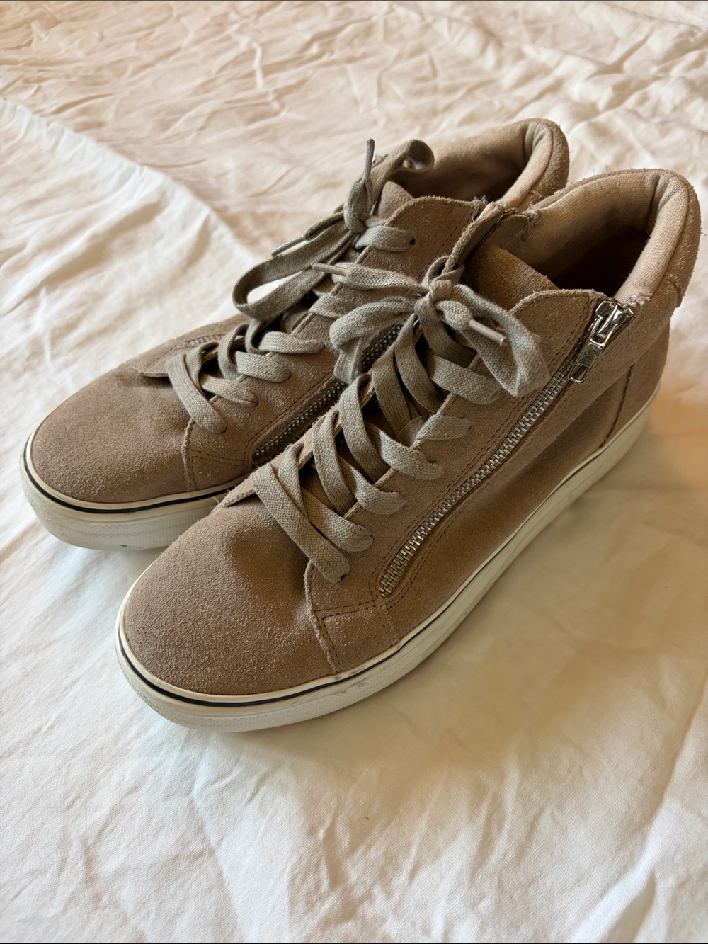 Steve Madden Women's Taupe Suede High-Top platform Sneakers with Side Zippers